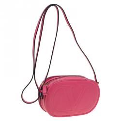 Pre Owned Valentino Pink Leather Logo Go Crossbody Bag