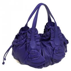 Pre Owned Valentino Purple Leather Ruffle Idylle Hobo