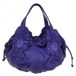 Pre Owned Valentino Purple Leather Ruffle Idylle Hobo