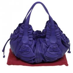 Pre Owned Valentino Purple Leather Ruffle Idylle Hobo