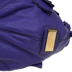 Pre Owned Valentino Purple Leather Ruffle Idylle Hobo