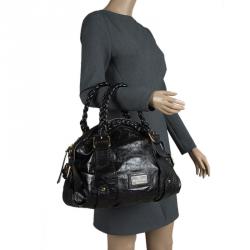 Pre Owned Valentino Black Glaze Leather Braided Handle Dome Satchel