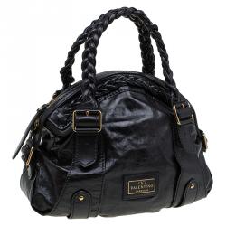 Pre Owned Valentino Black Glaze Leather Braided Handle Dome Satchel