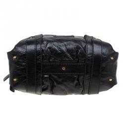 Pre Owned Valentino Black Glaze Leather Braided Handle Dome Satchel