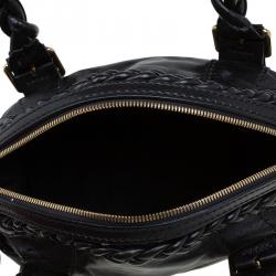 Pre Owned Valentino Black Glaze Leather Braided Handle Dome Satchel