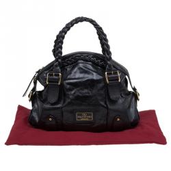 Pre Owned Valentino Black Glaze Leather Braided Handle Dome Satchel