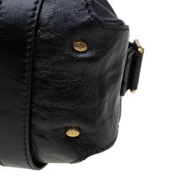 Pre Owned Valentino Black Glaze Leather Braided Handle Dome Satchel