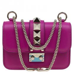 Pre Owned Valentino Magenta Leather Mini Glam Lock Flap Bag