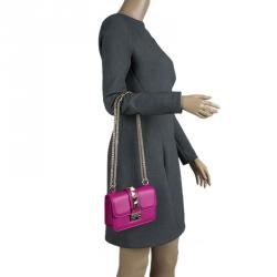 Pre Owned Valentino Magenta Leather Mini Glam Lock Flap Bag