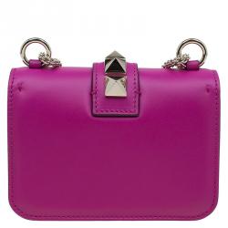 Pre Owned Valentino Magenta Leather Mini Glam Lock Flap Bag