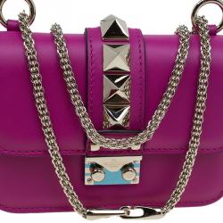 Pre Owned Valentino Magenta Leather Mini Glam Lock Flap Bag