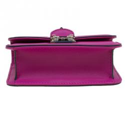 Pre Owned Valentino Magenta Leather Mini Glam Lock Flap Bag