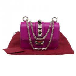 Pre Owned Valentino Magenta Leather Mini Glam Lock Flap Bag