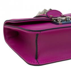 Pre Owned Valentino Magenta Leather Mini Glam Lock Flap Bag