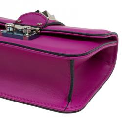 Pre Owned Valentino Magenta Leather Mini Glam Lock Flap Bag