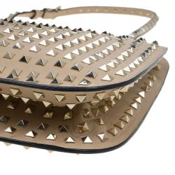 Pre Owned Valentino Beige Leather Full Studded Rockstud Shoulder Bag