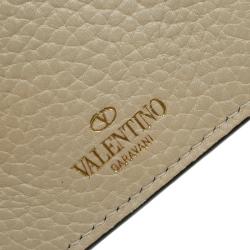 Valentino Off White Leather Rockstud Embellished Card Holder