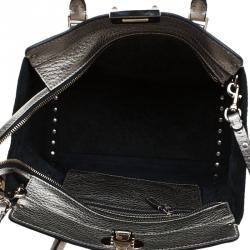 Pre Owned Valentino Metallic Grey Leather Small Rockstud Shopper Tote