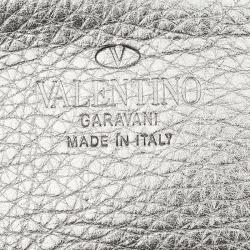 Pre Owned Valentino Metallic Grey Leather Small Rockstud Shopper Tote