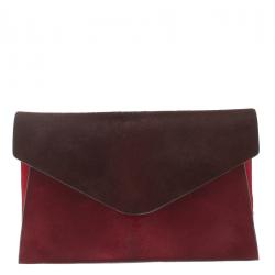 Pre Owned Valentino Red Two Tone Calf Hair Absolute Clutch