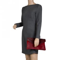 Pre Owned Valentino Red Two Tone Calf Hair Absolute Clutch