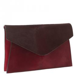 Pre Owned Valentino Red Two Tone Calf Hair Absolute Clutch