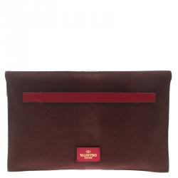 Pre Owned Valentino Red Two Tone Calf Hair Absolute Clutch