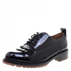 Pre Owned Valentino Black Leather Fringe Detail Derby Size 38
