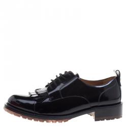Pre Owned Valentino Black Leather Fringe Detail Derby Size 38