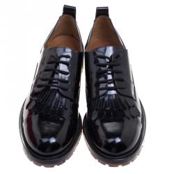 Pre Owned Valentino Black Leather Fringe Detail Derby Size 38