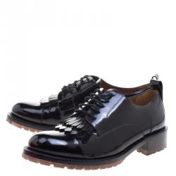 Pre Owned Valentino Black Leather Fringe Detail Derby Size 38