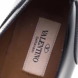 Pre Owned Valentino Black Leather Fringe Detail Derby Size 38