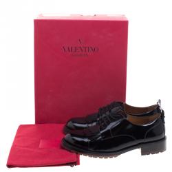 Pre Owned Valentino Black Leather Fringe Detail Derby Size 38