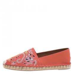 Pre Owned Valentino Coral Embroidered Leather Espadrilles Size 40
