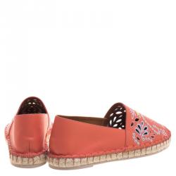 Pre Owned Valentino Coral Embroidered Leather Espadrilles Size 40