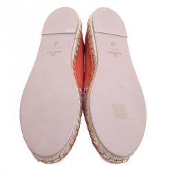 Pre Owned Valentino Coral Embroidered Leather Espadrilles Size 40