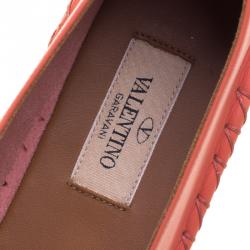 Pre Owned Valentino Coral Embroidered Leather Espadrilles Size 40