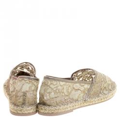 Pre Owned Valentino Pistachio Green Lace and Leather Espadrilles Size 41