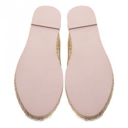 Pre Owned Valentino Pistachio Green Lace and Leather Espadrilles Size 41