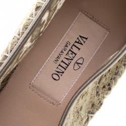 Pre Owned Valentino Pistachio Green Lace and Leather Espadrilles Size 41