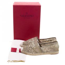 Pre Owned Valentino Pistachio Green Lace and Leather Espadrilles Size 41