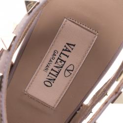 Pre Owned Valentino Beige and Orange Patent Leather Rockstud Sandals Size 35