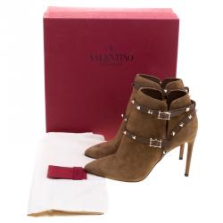 Pre Owned Valentino Brown Suede Rockstud Pointed Toe Ankle Boots Size 40