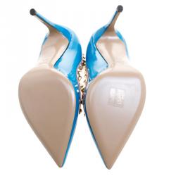 Pre Owned Valentino Blue Patent Leather Rockstud Leather Pumps Size 36.5