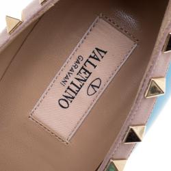 Pre Owned Valentino Blue Patent Leather Rockstud Leather Pumps Size 36.5