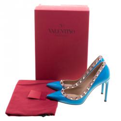 Pre Owned Valentino Blue Patent Leather Rockstud Leather Pumps Size 36.5