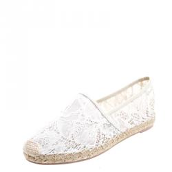 Pre Owned Valentino White Lace Espadrilles Size 39