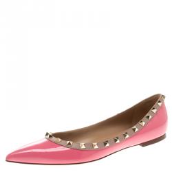 Pre Owned Valentino Pink Patent Leather Rockstud Ballet Flats Size 39.5
