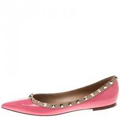 Pre Owned Valentino Pink Patent Leather Rockstud Ballet Flats Size 39.5