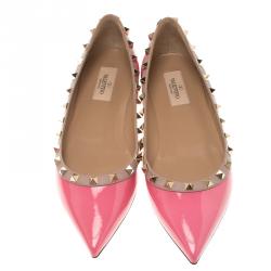 Pre Owned Valentino Pink Patent Leather Rockstud Ballet Flats Size 39.5